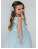 Blue Pearls Tulle Cute Flower Girl Dress